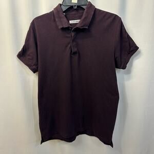 Pure Navy Men Wine Purple Three Button Polo Stripe Detail Collar Medium